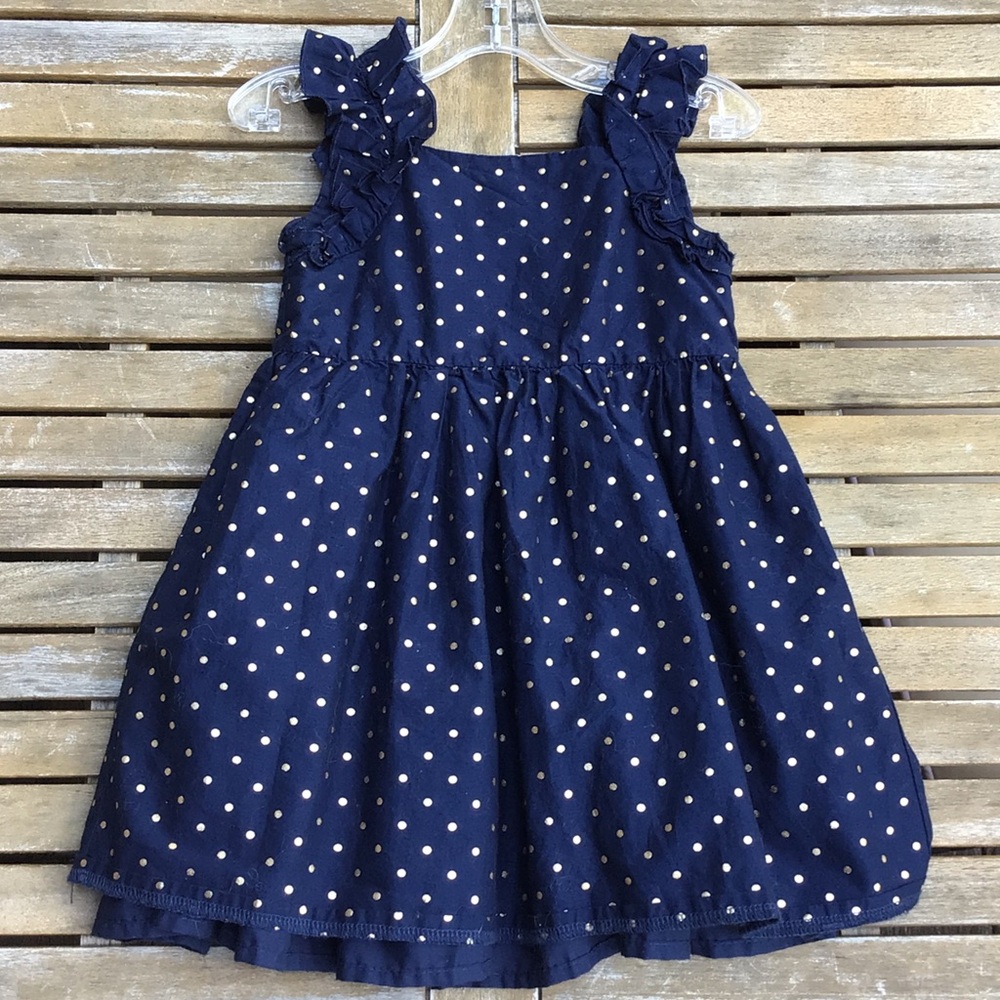 Rachel Zoe Navy Gold Polka Dot Ruffle Strap Dress